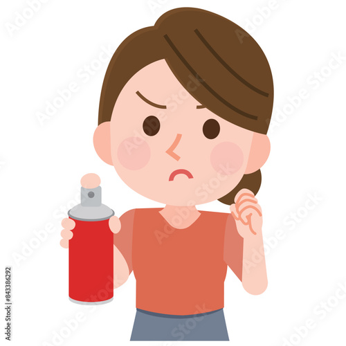  殺虫剤スプレーをかまえる女性　イラスト