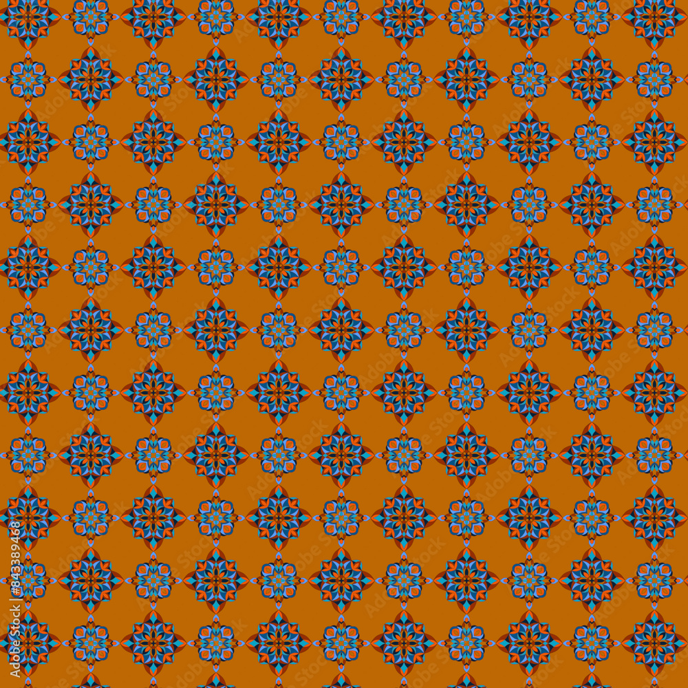 Colorful mosaic grid, tile repeated pattern Abstract geometric pattern on orange background Colorful mosaic grid, tile repeated pattern Abstract geometric pattern on orange background