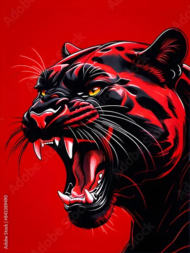 Fototapeta AI generated sketch of an angry black panther