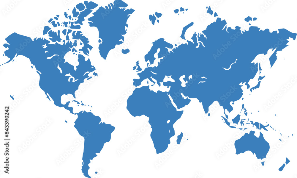 Blue world map silhouette on white background. Blue world map silhouette on white background.