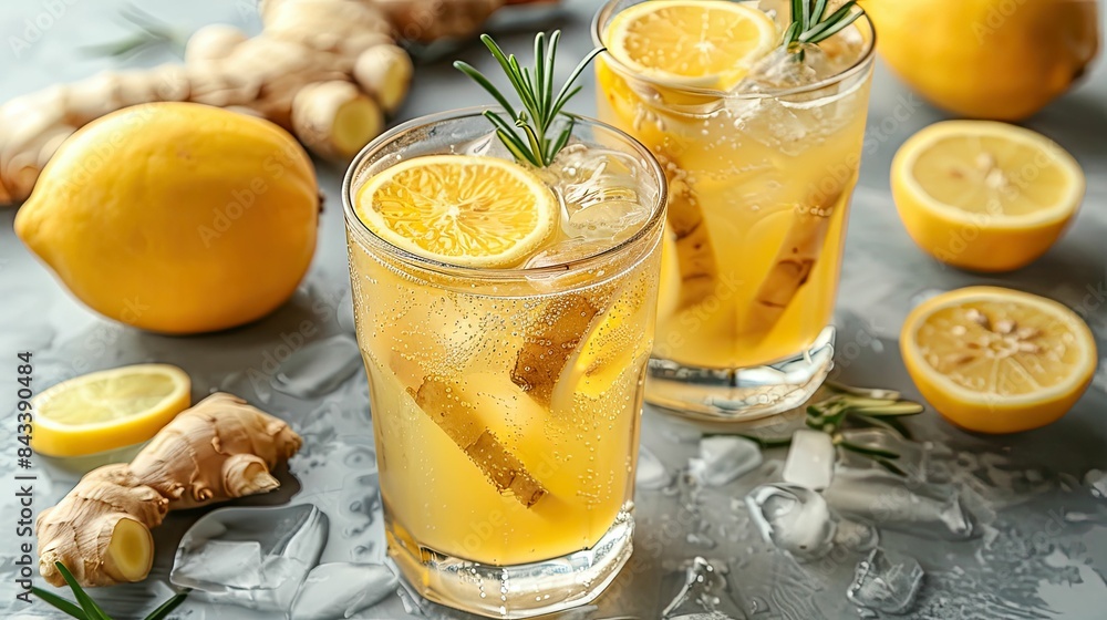 Ginger lemonade with ginger and lemon slices Ginger lemonade with ginger and lemon slices