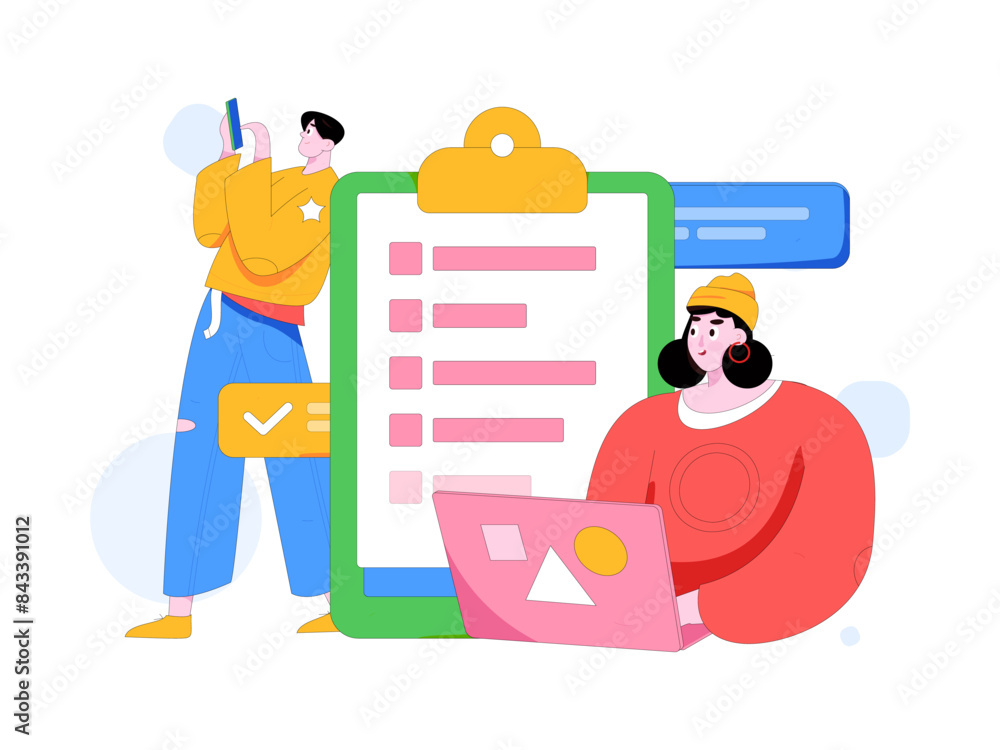 Obraz premium Flat vector illustration of business people operating work scene