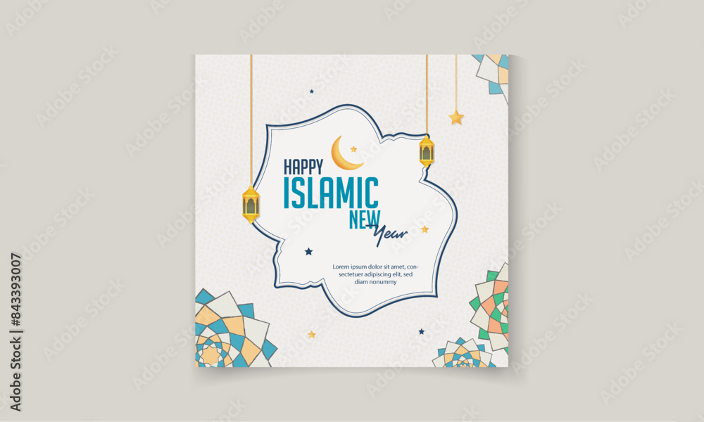 Happy Muharram and Islamic New Year greeting poster for social media post design template Happy Muharram and Islamic New Year greeting poster for social media post design template