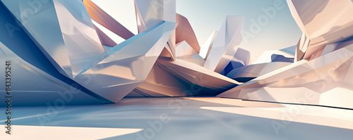 Dynamic interplay of geometric forms and negative space, creating a sense of fluidity and motion.