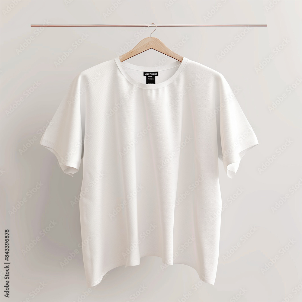 elistic white t-shirt on hanger on an off white background. Hp realistic elistic white t-shirt on hanger on an off white background. Hp realistic