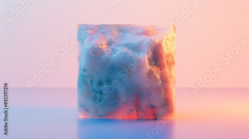 Flat square stone in the center for product display, clean background, shimmering effect, vibrant composition.