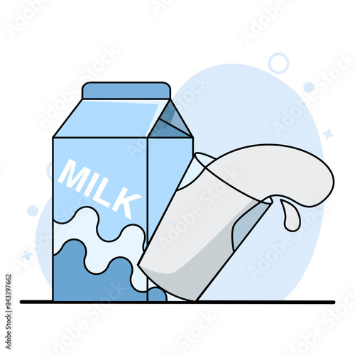 healthy milk drink concept. Milk and Glass Cartoon. Healthy eating concept for graphics. dairy products. packaged milk. Premium Vector Isolated Food and Drink Icon Concept.