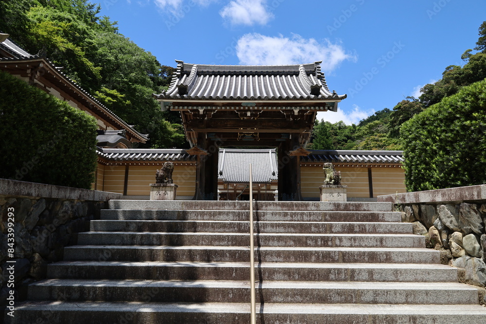 Naklejka premium A Japanese temple in Minoh City in Osaka Prefecture : a scene of the entrance gate to the precincts of Ryuan-ji Temple 