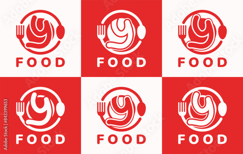 Set of letter Y food plate logo. This logo combines letters and cutlery shapes. Perfect for restaurants, food courts, fast food, street food and cafe.