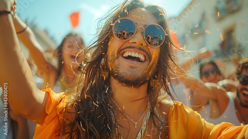 In 8K resolution, a real photo of an Independence Day celebration showcases live music and dancing, vividly portraying the festive spirit and lively crowd with exceptional detail.