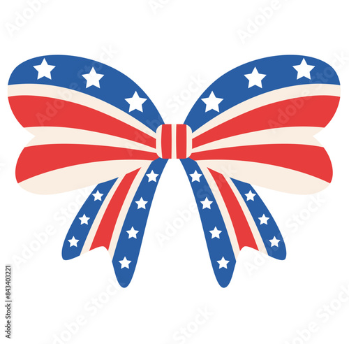 cute USA patriotic Independence day coquette Ribbon bow flat illustration	
