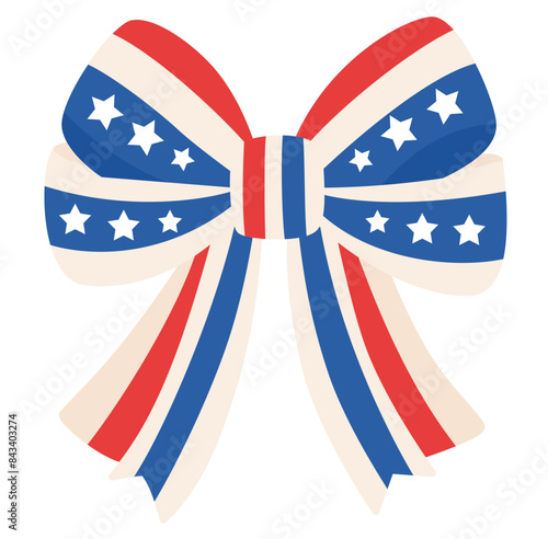 cute USA patriotic Independence day coquette Ribbon bow flat illustration	
