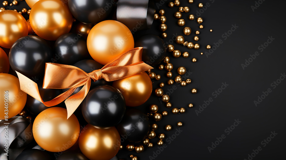 Gold and black baubles with Christmas copy space background
Gold and black baubles with Christmas copy space background