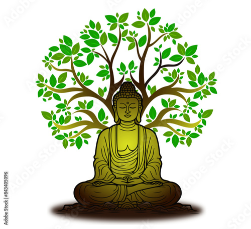 Buddha meditation under tree vector. Buddha Purnima. Vector illustration of Siddhartha Gautama buddha under Bodhi tree. Buddha god illustration vector.