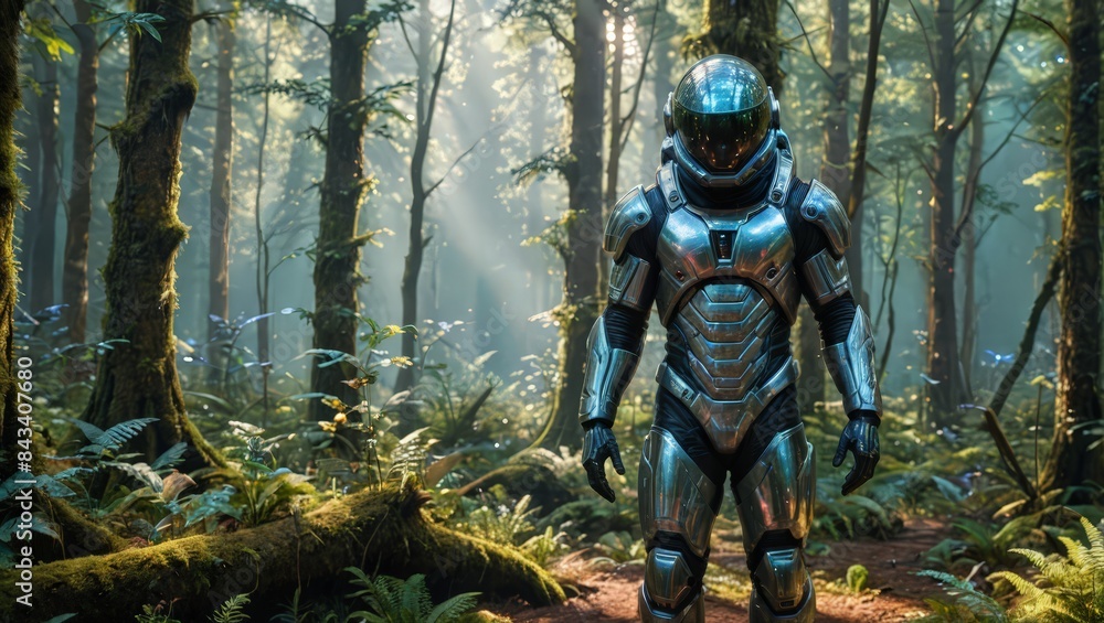 Future soldier in a lush forest Future soldier in a lush forest