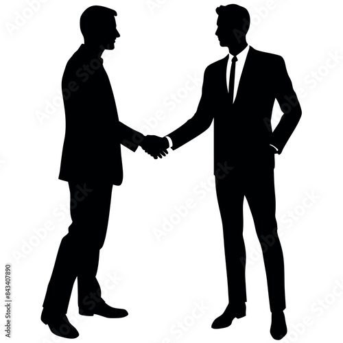 two business people handshake each other vector silhouette isolated white background