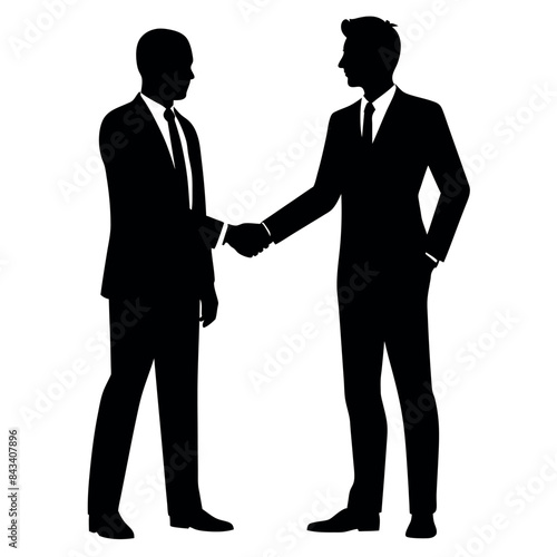 two business people handshake each other vector silhouette isolated white background