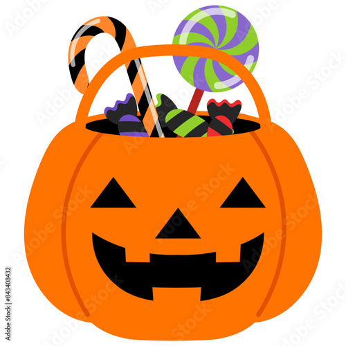 halloween candy, sugar candy in the pumpkin basket ilustration