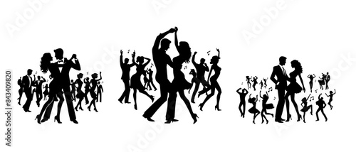 Salsa Dancing Couple , group dancing. Party dancing silhouette black filled vector Illustration icon, popular Latin dance form.