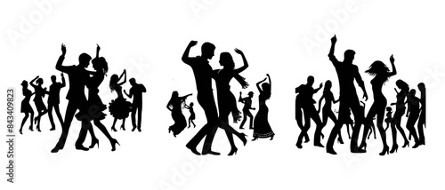 Salsa Dancing Couple , group dancing. Party dancing silhouette black filled vector Illustration icon, popular Latin dance form.