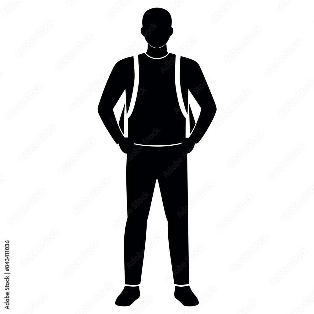 A man with a backpack keeps his hands on the waist vector silhouette A man with a backpack keeps his hands on the waist vector silhouette