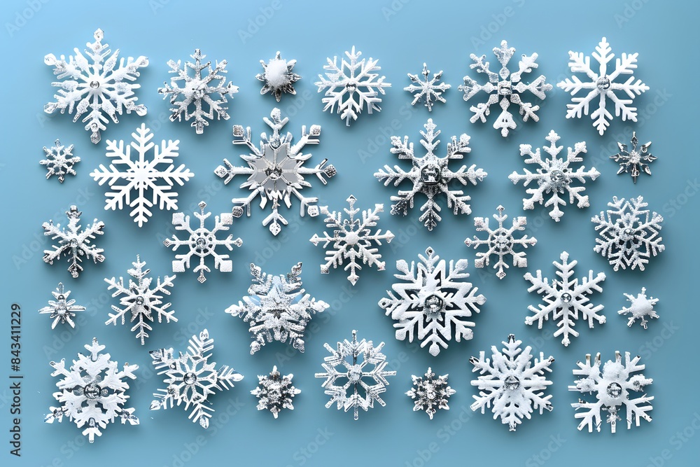Detailed Snowflakes Collection on Blue Background for Winter and Christmas Themes - Ideal for Design, Print, Cards, Posters Detailed Snowflakes Collection on Blue Background for Winter and Christmas Themes - Ideal for Design, Print, Cards, Posters