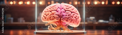 Realistic human brain cerebral hemisphere in medical classroom  photo