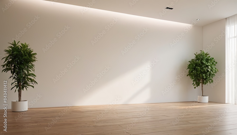 Empty room interior background, beige wall, pot with plant, wooden flooring 3d rendering Empty room interior background, beige wall, pot with plant, wooden flooring 3d rendering