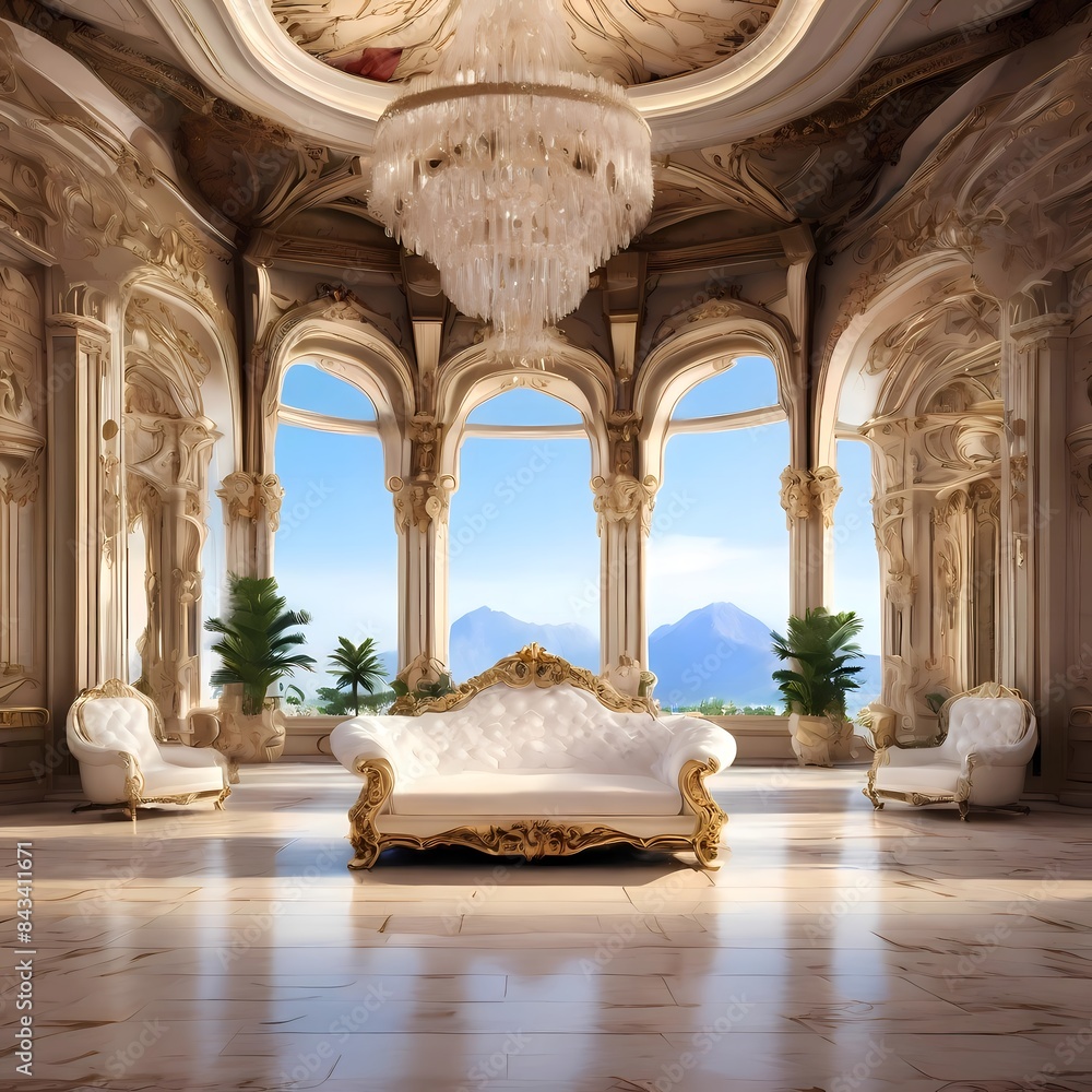 interior of a luxury place 3D illustration with great view interior of a luxury place 3D illustration with great view