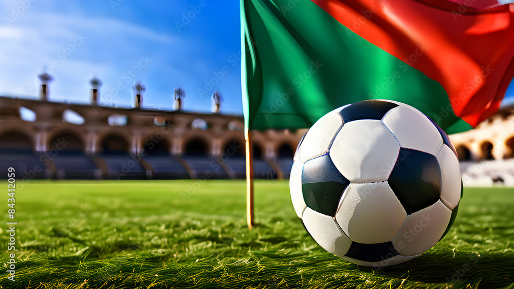 Naklejka premium The symbolic power of success and victory. soccer ball on Italy flag background. Generative Ai.