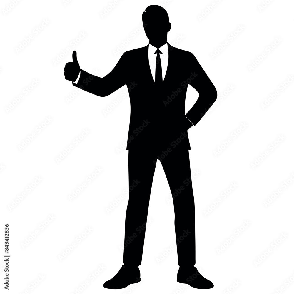business man standing with shoes and showing Thumbs up vector silhouette business man standing with shoes and showing Thumbs up vector silhouette