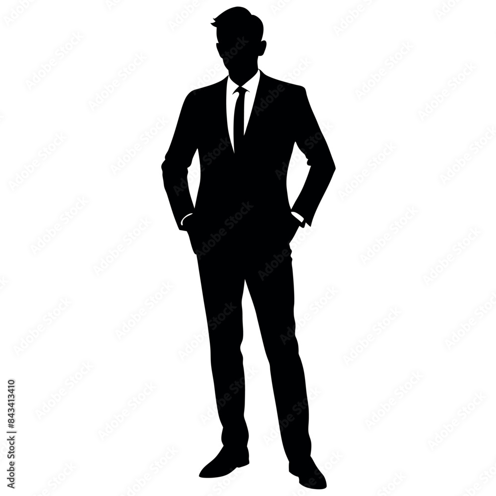 business man, standing with shoes, Hand shaking pose. Vector silhouette business man, standing with shoes, Hand shaking pose. Vector silhouette