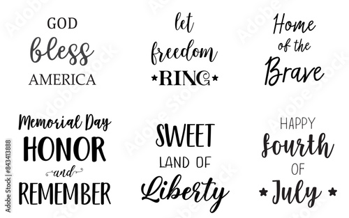 Collection of Happy Memorial Day text on white background. Vector illustration.