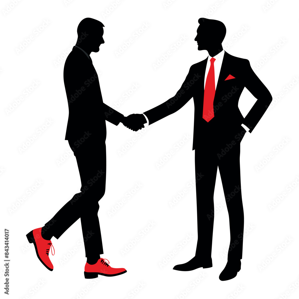 business man, standing with shoes, Hand shaking pose. Vector silhouette