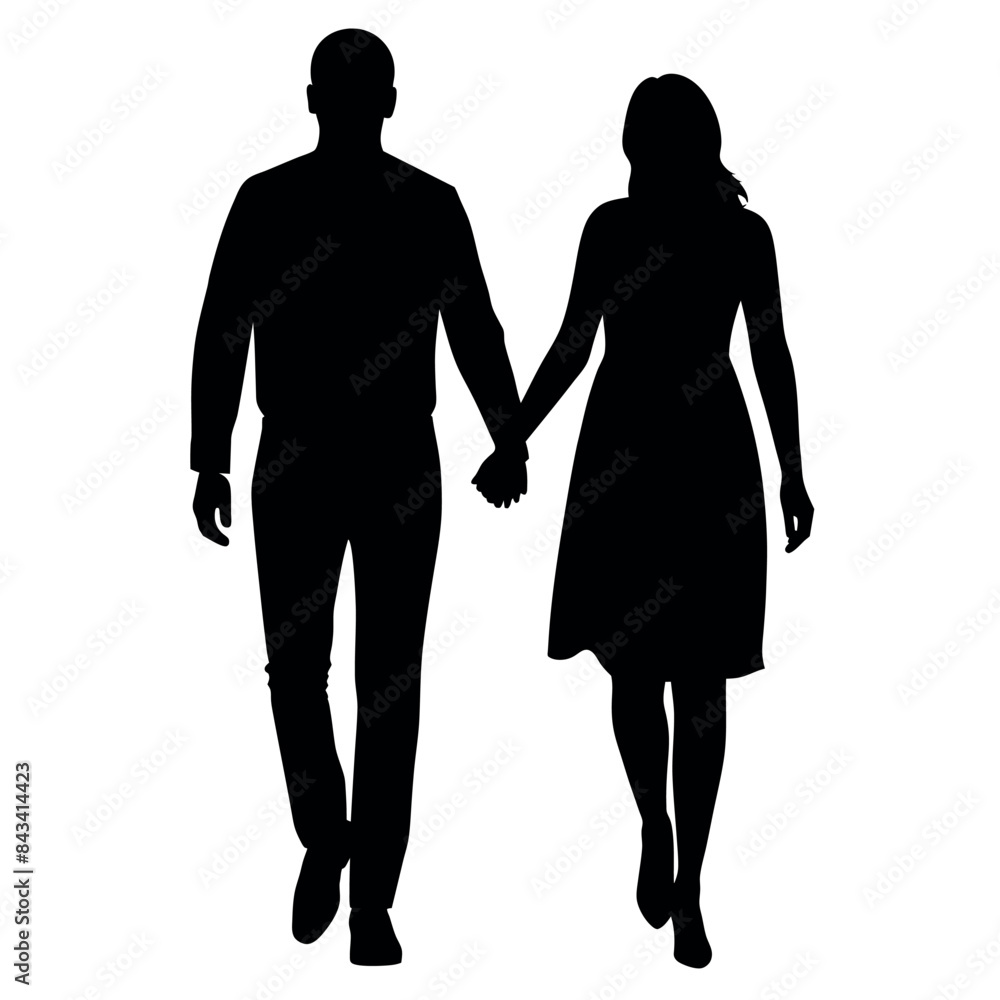 Couples man and woman are walking with holding hands each other vector silhouette Couples man and woman are walking with holding hands each other vector silhouette