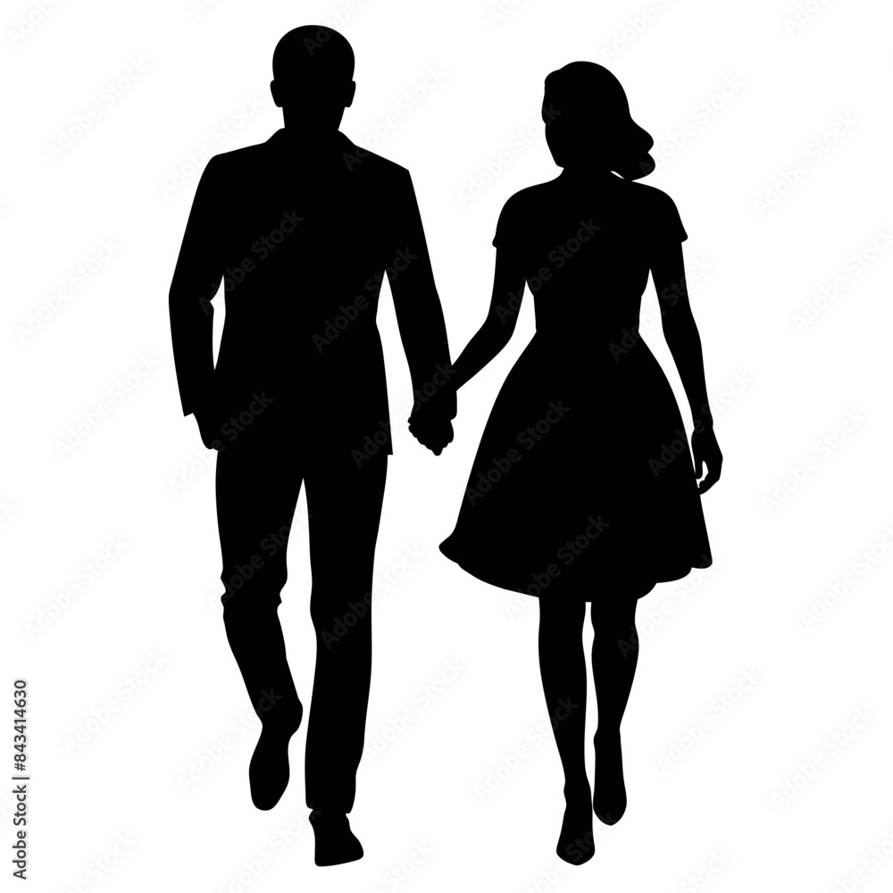 Couples man and woman are walking with holding hands each other vector silhouette Couples man and woman are walking with holding hands each other vector silhouette