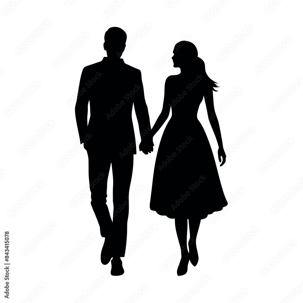 Couples man and woman are walking with holding hands each other vector silhouette Couples man and woman are walking with holding hands each other vector silhouette
