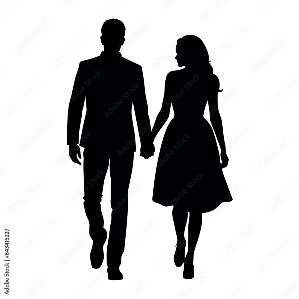 Couples man and woman are walking with holding hands each other vector silhouette Couples man and woman are walking with holding hands each other vector silhouette