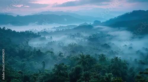 Misty Hills at Dawn: Serene Mountain Landscape with Fog © Zhayyyn Imagine