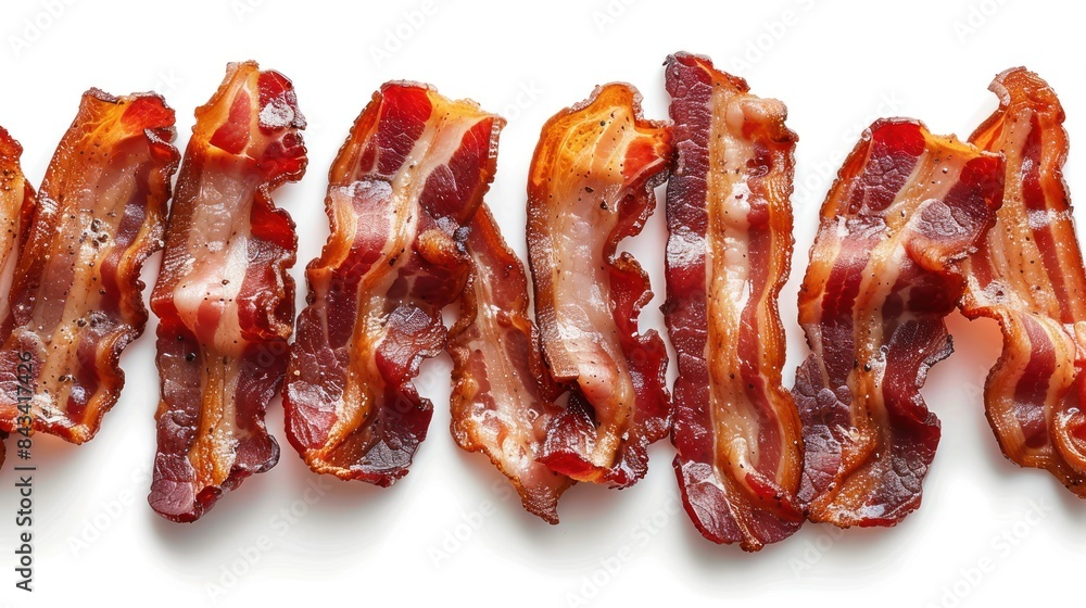 Bacon strips on solid white background, single object