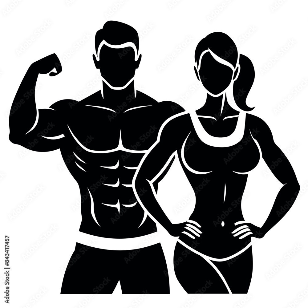 fitness gym couple man and woman close to each other vector silhouette fitness gym couple man and woman close to each other vector silhouette