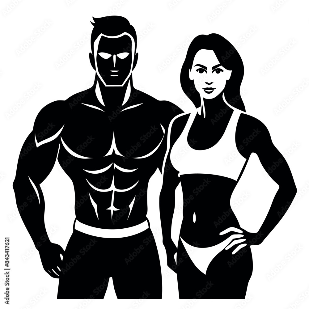 fitness gym couple man and woman close to each other vector silhouette fitness gym couple man and woman close to each other vector silhouette