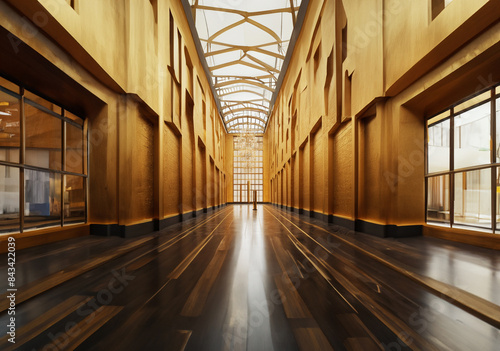 A hallway adorned with golden walls.