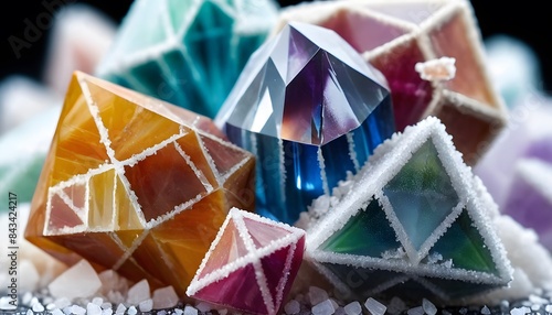 Bright colorful gems closeup on a gray background photo