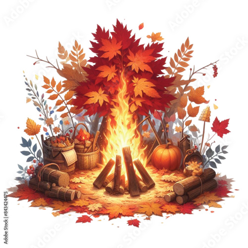 Watercolor Autumn Bonfire Clipart