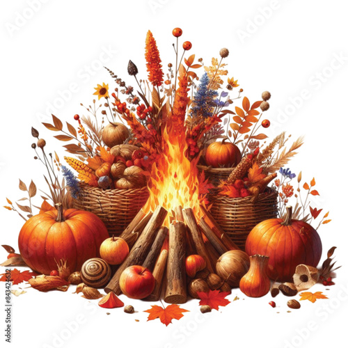 Watercolor Autumn Bonfire Clipart