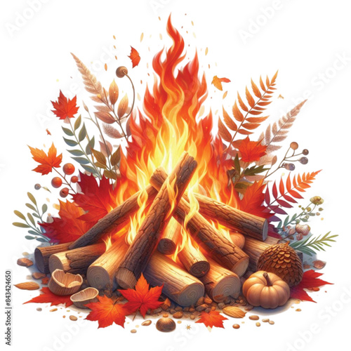 Watercolor Autumn Bonfire Clipart