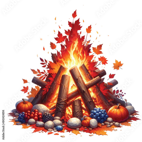 Watercolor Autumn Bonfire Clipart