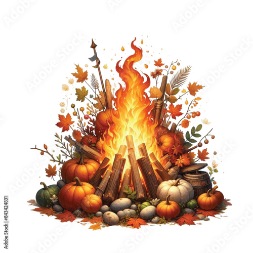 Watercolor Autumn Bonfire Clipart