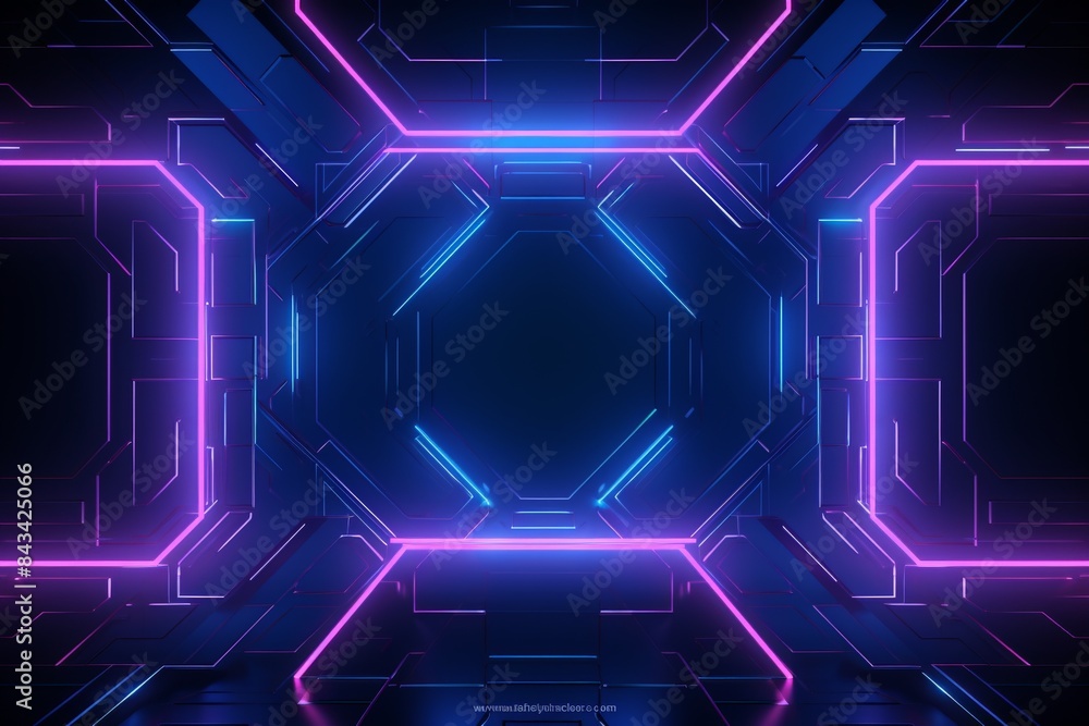 Futuristic cyberpunk neon lights in vibrant pink and blue colors, creating a sci-fi digital landscape with geometric patterns. Futuristic cyberpunk neon lights in vibrant pink and blue colors, creating a sci-fi digital landscape with geometric patterns.